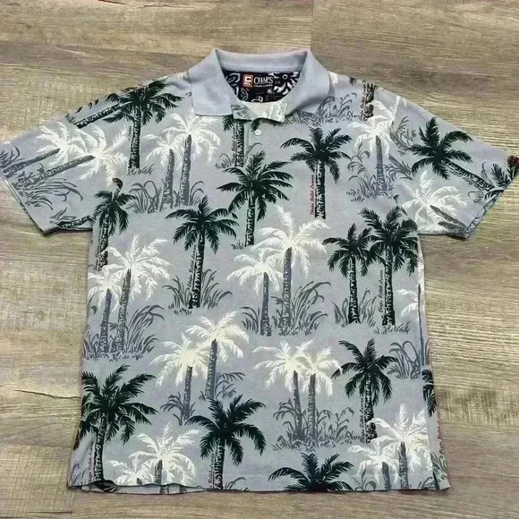 Ralph Lauren Chaps Hawaiian Shirt Mens Large Blue Floral Tropical Button Up Camp - Picture 1 of 13